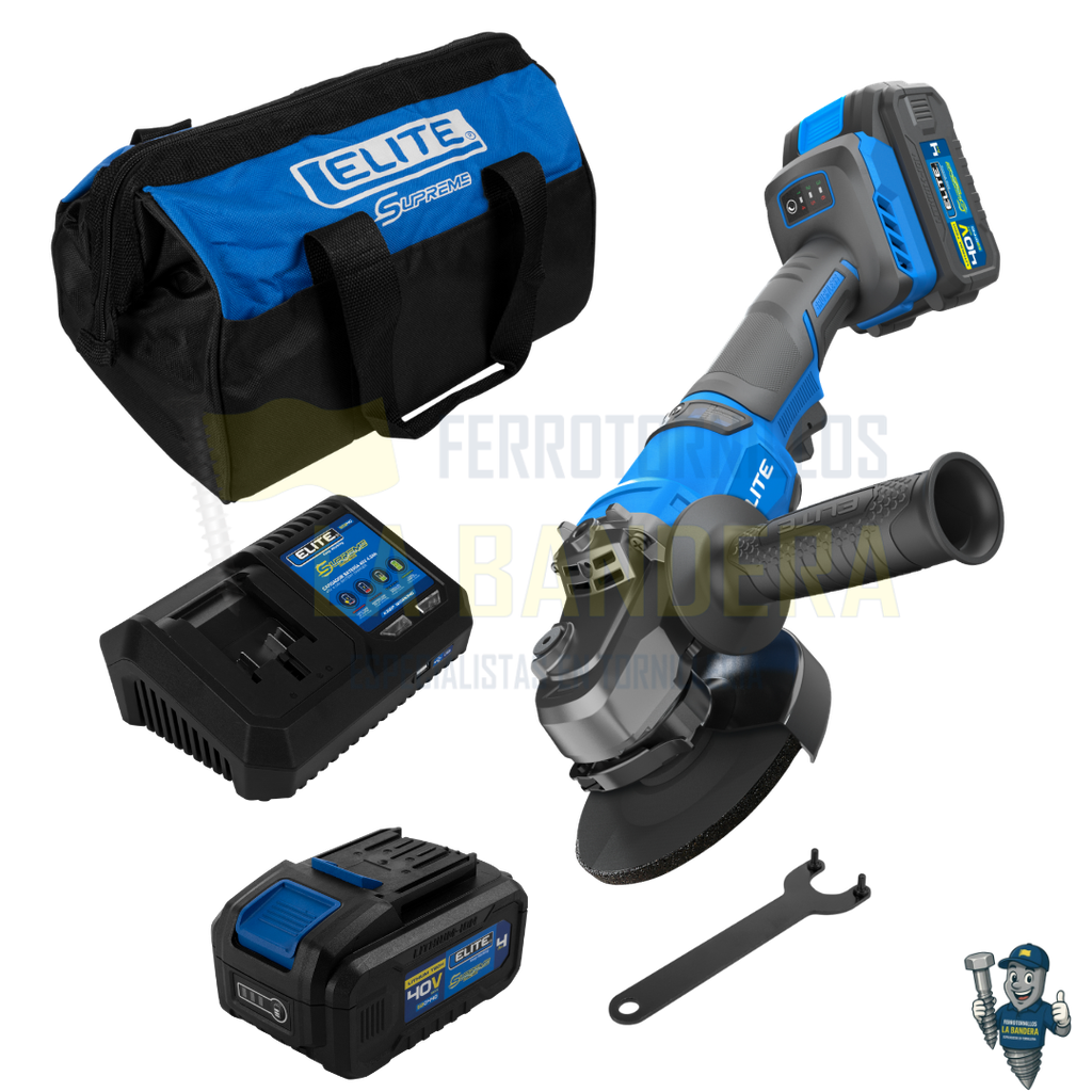 PULIDORA INALAMBRICA 4, 1/2" 40V CARGADOR 2 BATERIAS 4AH ELITE SUPREME SBEA4060