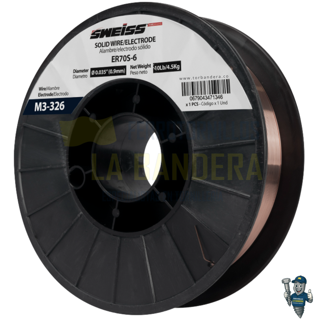 Rollo soldadura sólida 0.035" (0.9mm) ER70S-6 x4.5Kg Sweiss M3-326