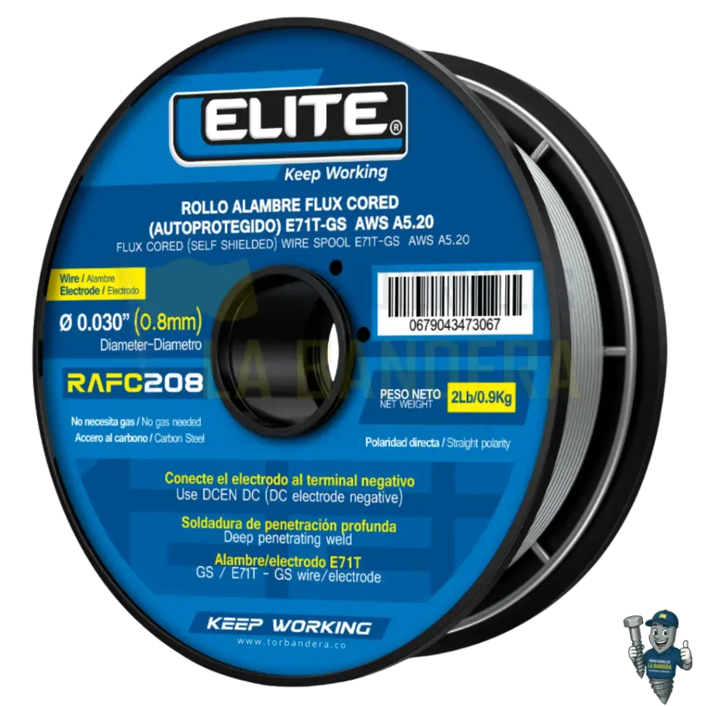 [55RAFC208] ROLLO SOLDADURA FLUXCORED 0.030" (0.8mm) AC. CARBON E71T-GS X0.9Kg ELITE RAFC208