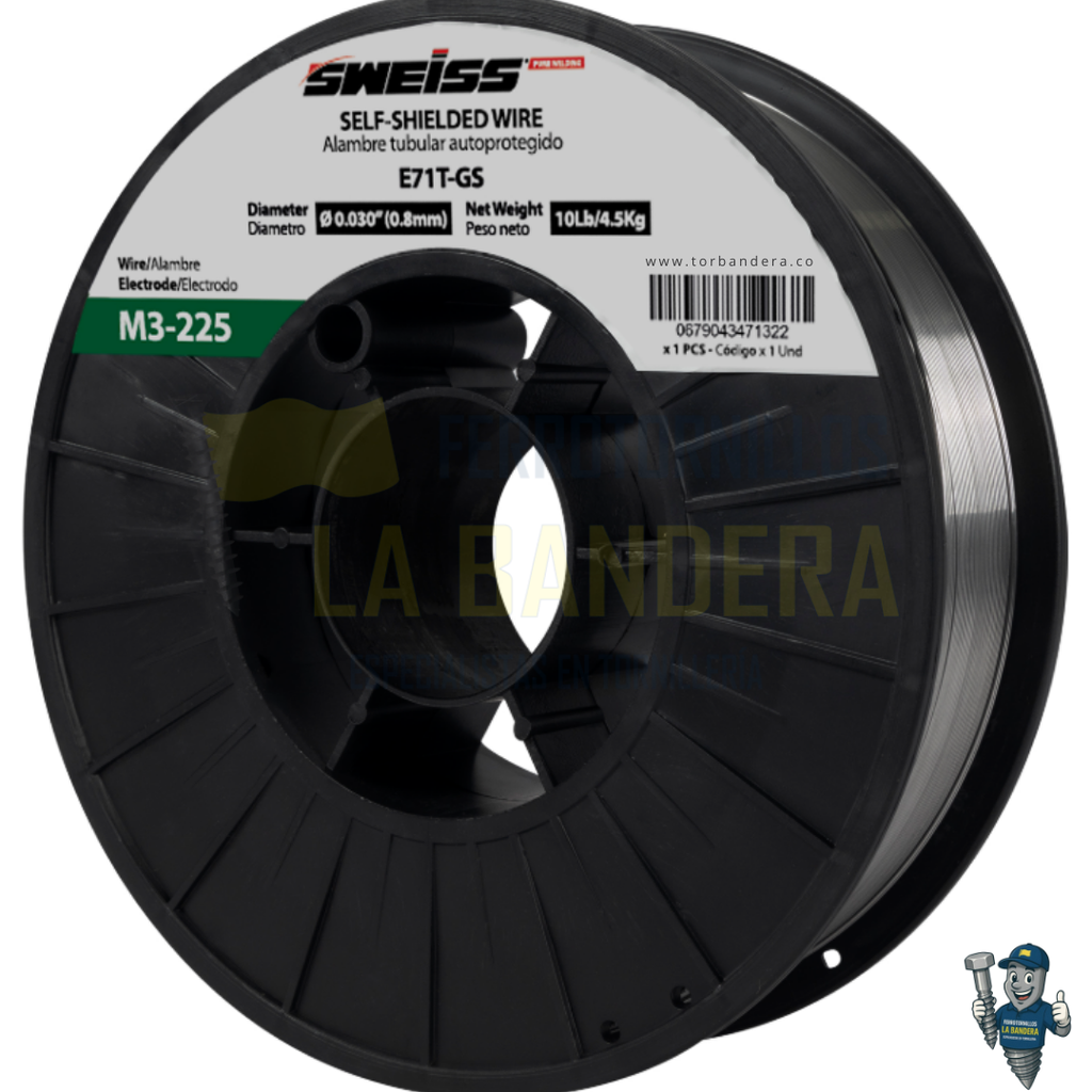 ROLLO SOLDADURA FLUXCORED 0.030" (0.8mm) AC. CARBON E71T-GS X4.5Kg SWEISS M3-225