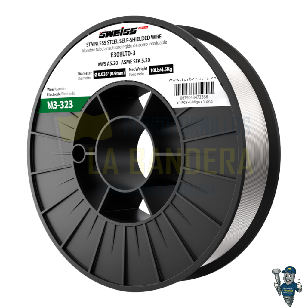 ROLLO SOLDADURA FLUXCORED 0.035" (0.9mm) AC. INOX. E308LT-3 X4.5Kg SWEISS M3-323