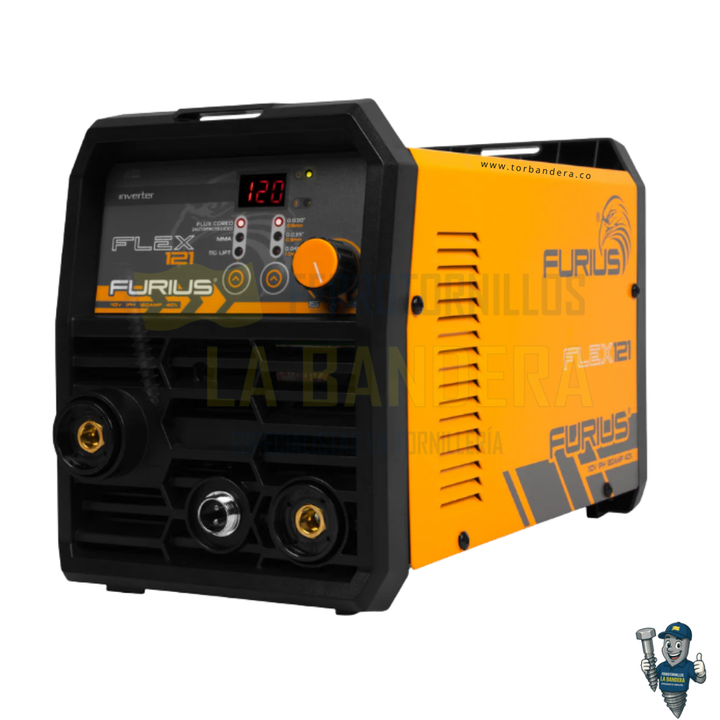 SOLDADOR INVERSOR MULTIPROCESO FLEX121 1KG FLUX CORE- 120A 110V FURIUS FW121