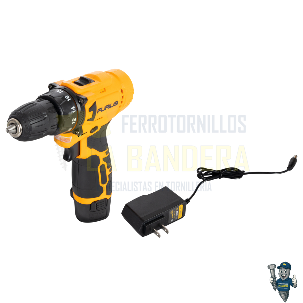 TALADRO INALAMBRICO 3/8" 12V 1 BATERIA 1.5AH Y CARGADOR FURIUS FCD12