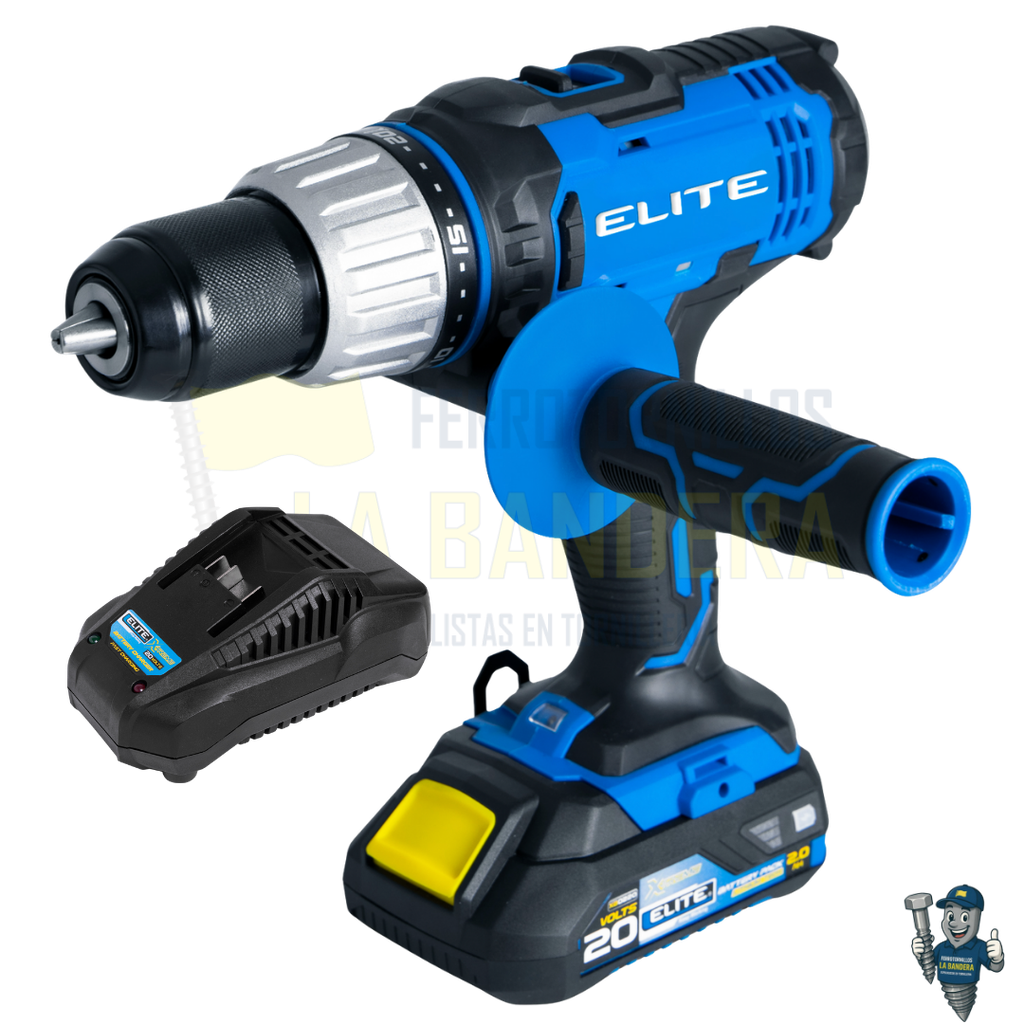 TALADRO PERCUTOR INALAMBRICO 1/2 20V 1 BATERIA 2AH EMPAQUE CARTON ELITE XID19