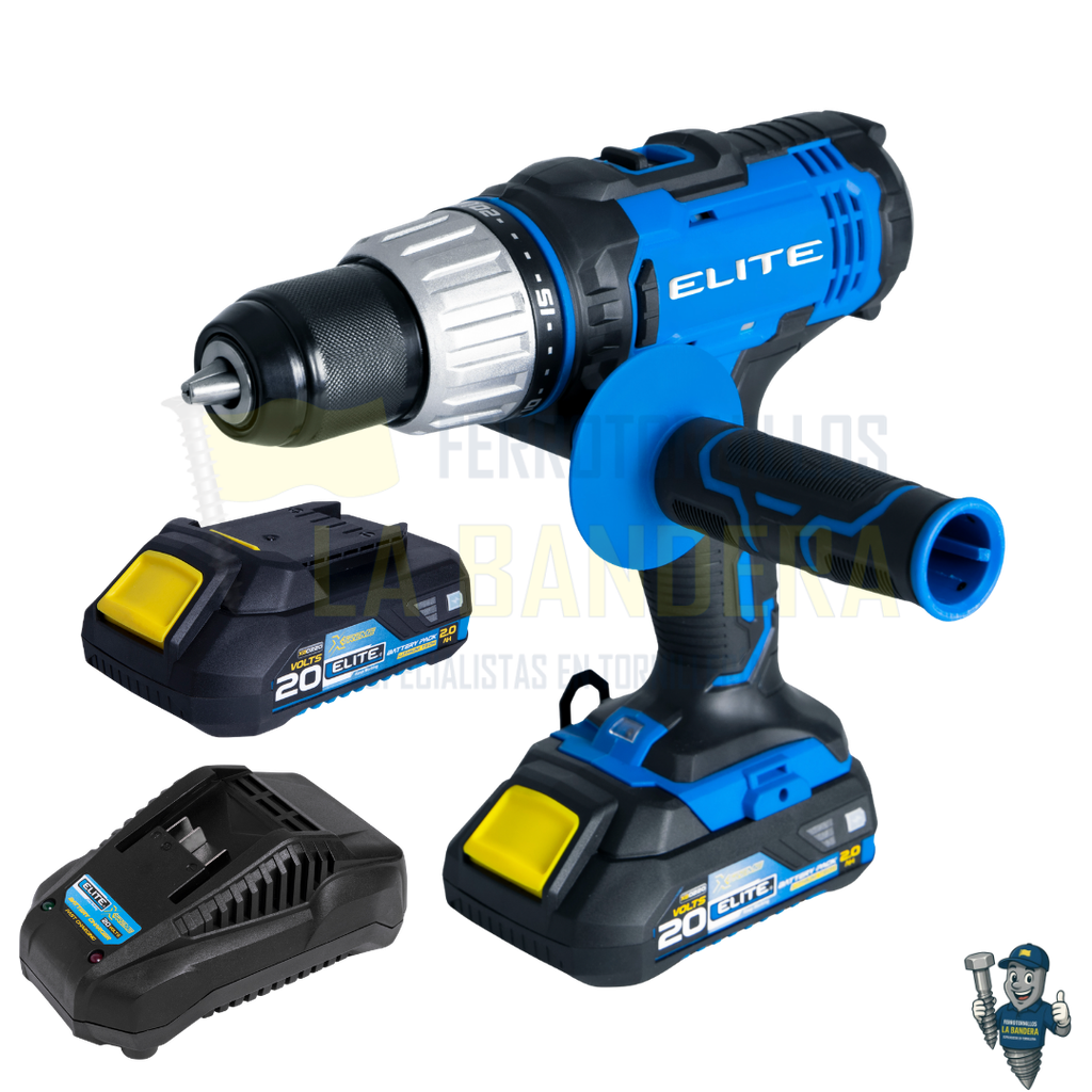 Taladro percutor inalámbrico 1/2" 20V 2 baterías 2Ah + cargador Elite XID19KIT