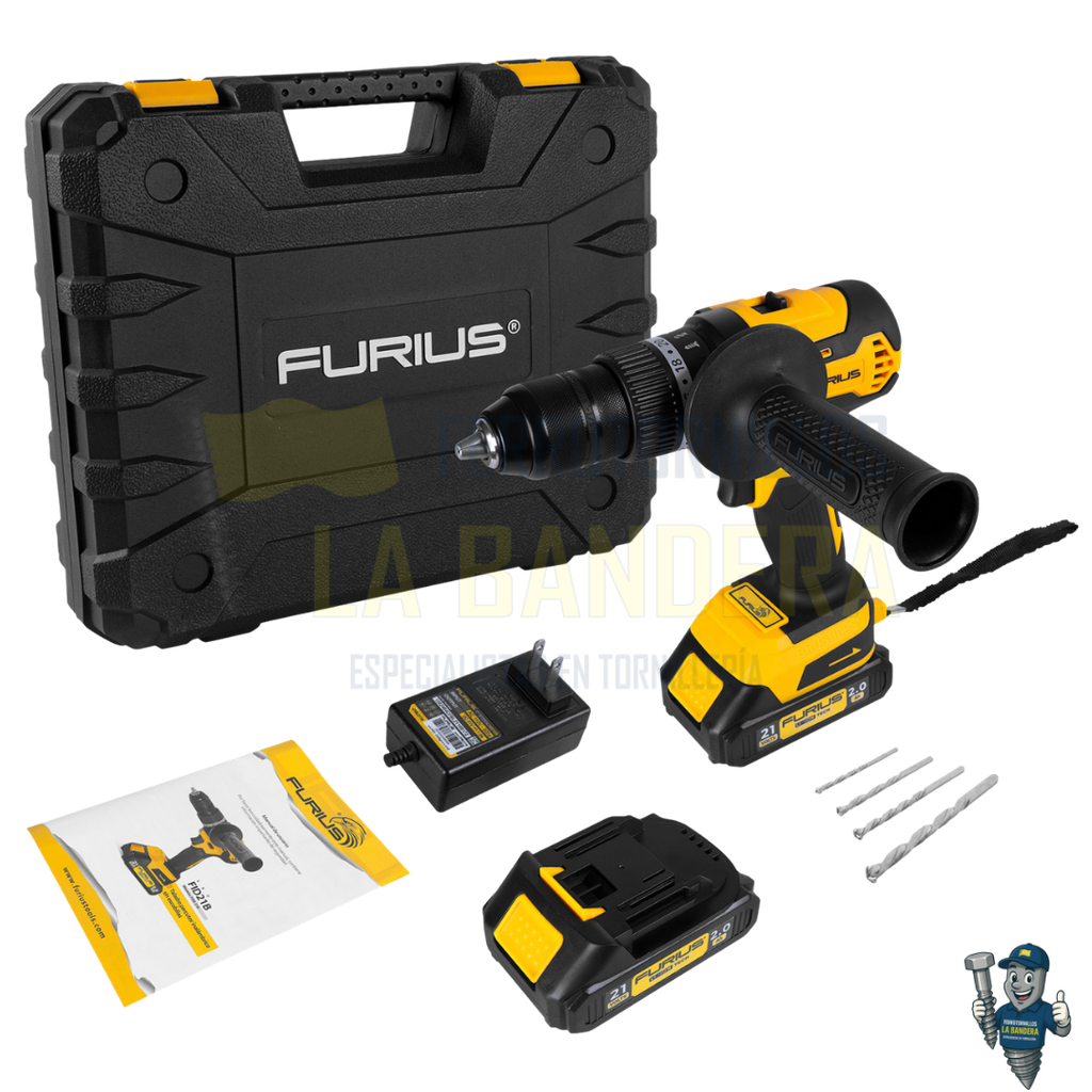 [55FID21B] TALADRO PERCUTOR INALAMBRICO SIN ESCOBILLAS 1/2" 21V 40NM FURIUS FID21B