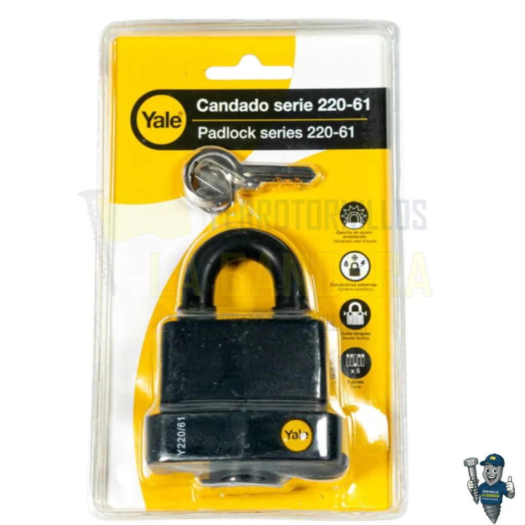 CANDADO LAMINADO INTEMPERIE SERIE 220 61mm EN BLISTER YALE 8816                 