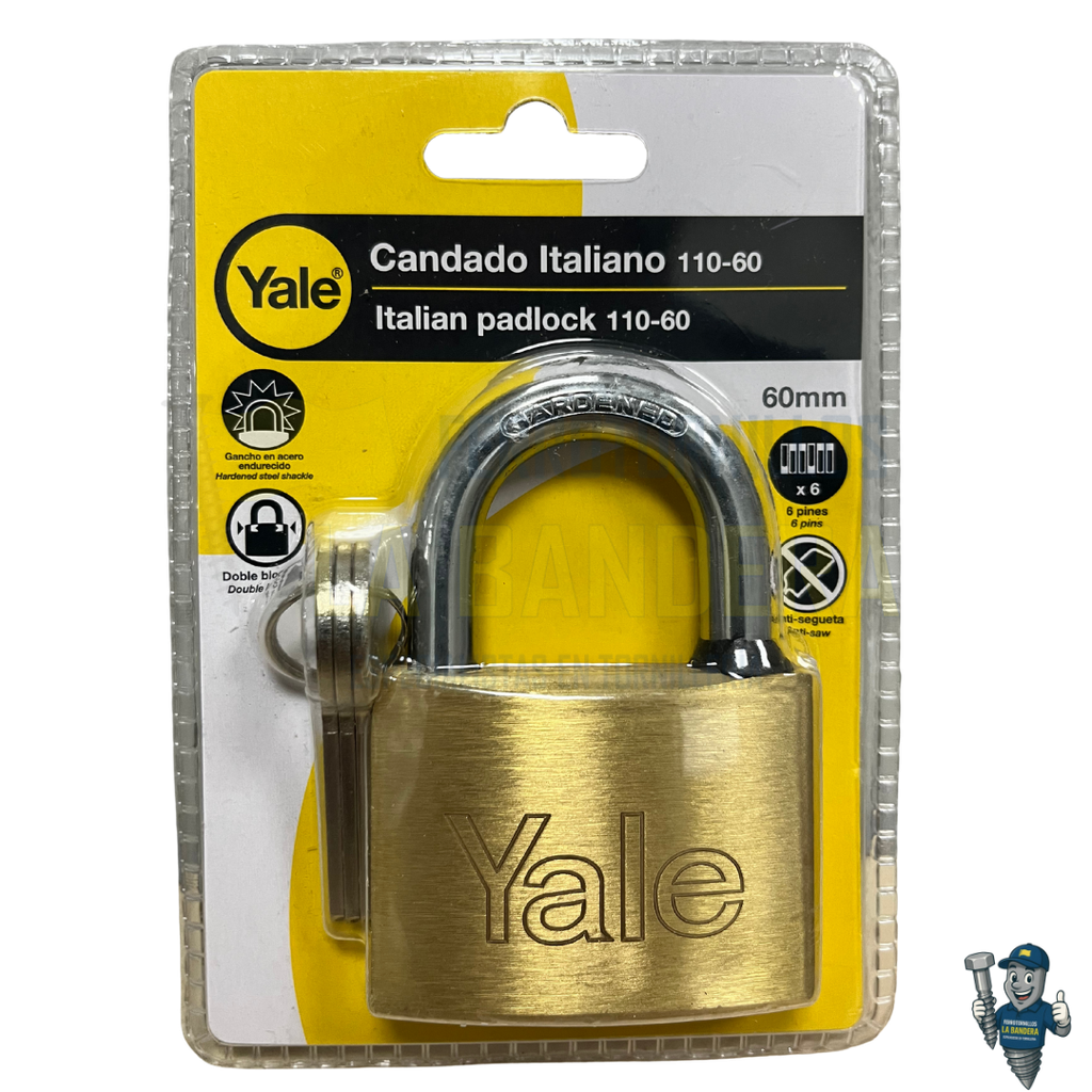 [36YL1109] CANDADO TIPO ITALIANO SERIE 110 60mm EN BLISTER YALE 1109                       
