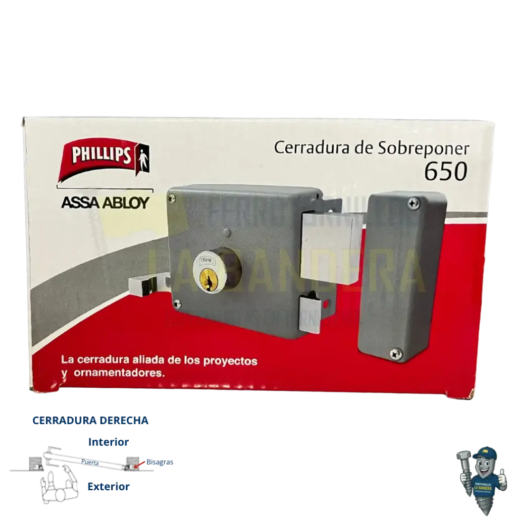 CERRADURA SOBREPONER 1 PASADOR DERECHA 650 CD YALE PHILLIPS 12142               