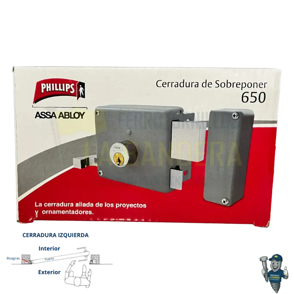 [36YL12143] CERRADURA SOBREPONER 1 PASADOR IZQUIERDA 650 CI YALE PHILLIPS 12143             