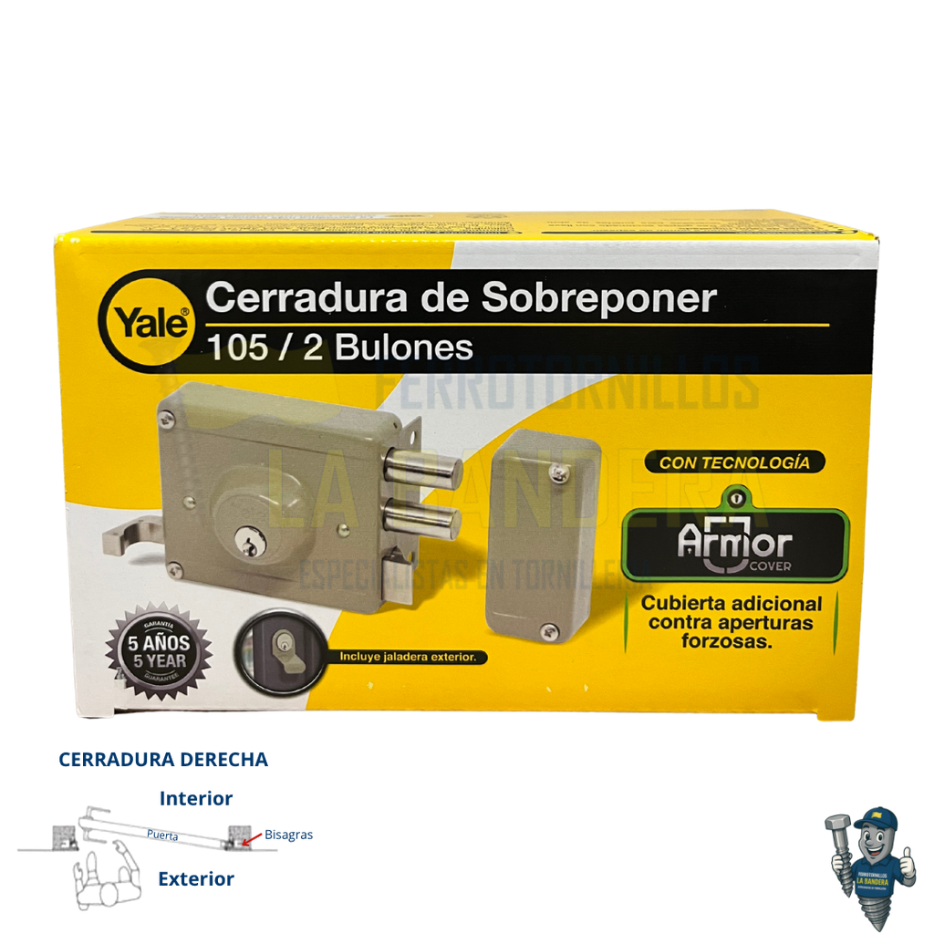 [36YL7191] CERRADURA SOBREPONER 2 BULONES DERECHA 105-50 YALE 7191                         