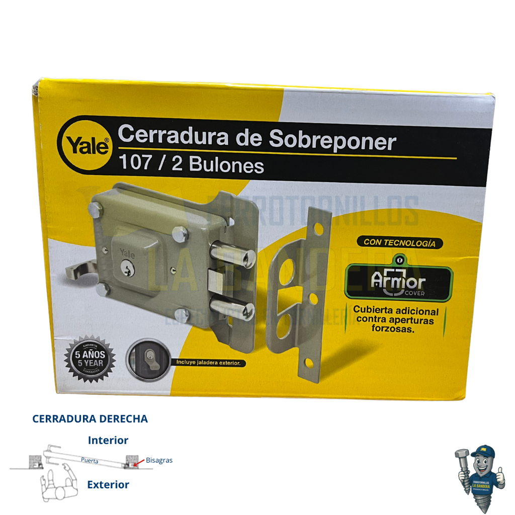 Cerradura de sobreponer 2 bulones derecha 107-70 SD Yale 7194