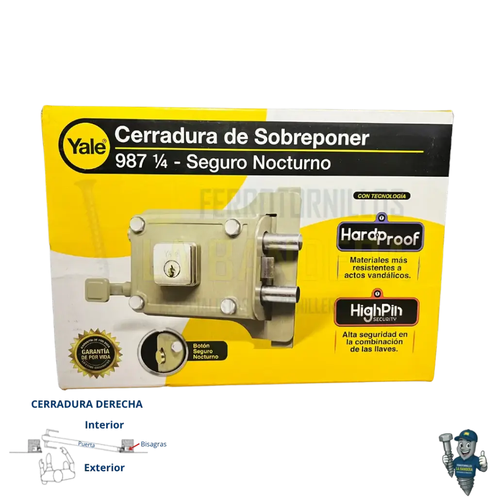 [36YL3003] CERRADURA SOBREPONER 2 BULONES DERECHA 987 1/4 SD YALE 3003                     