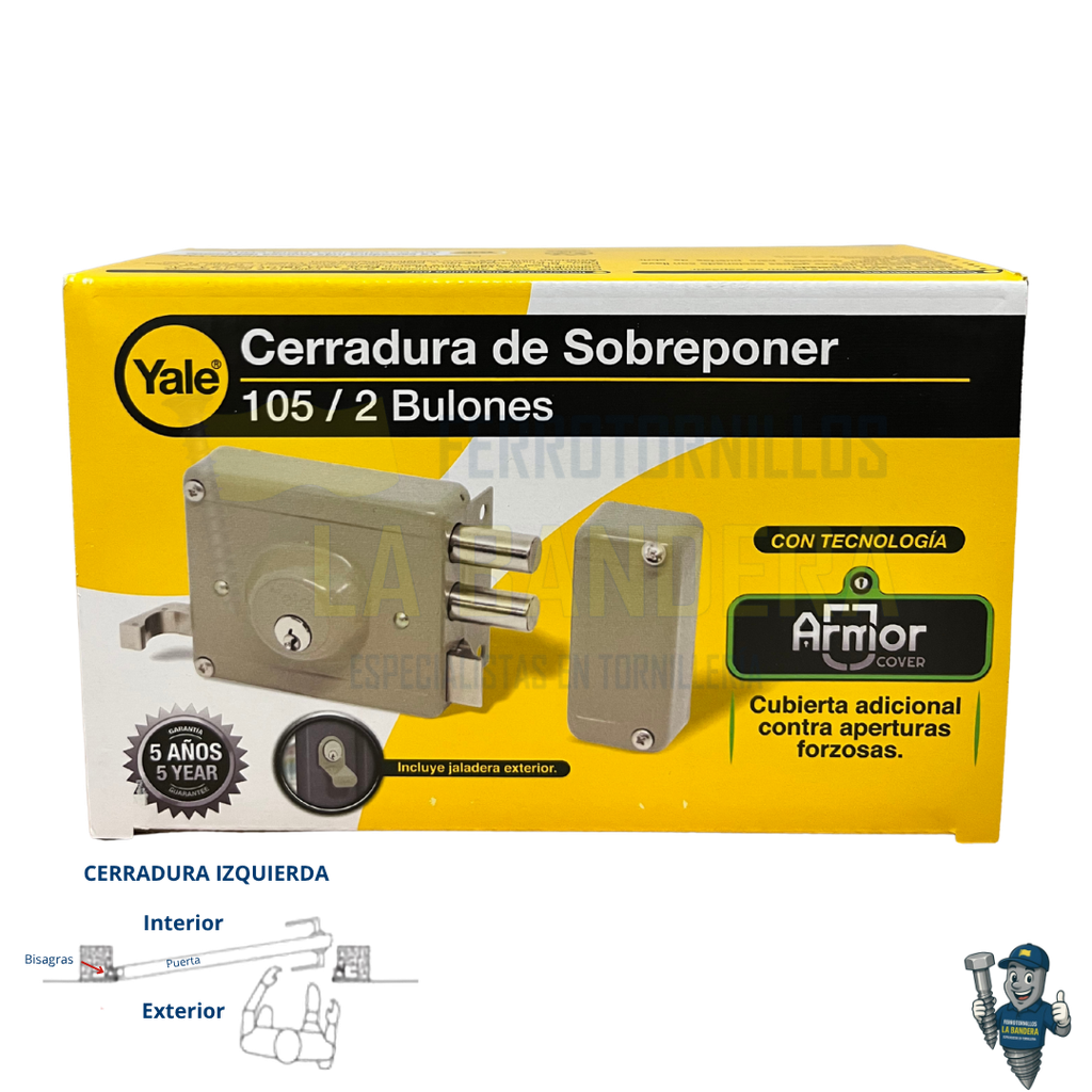 Cerradura de sobreponer 2 bulones izquierda 105-50 Yale 7192