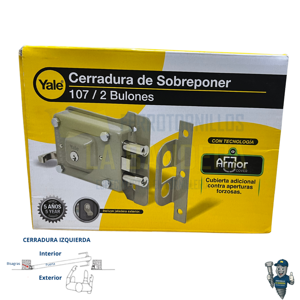 CERRADURA SOBREPONER 2 BULONES IZQUIERDA 107-70 SI YALE 7193                    