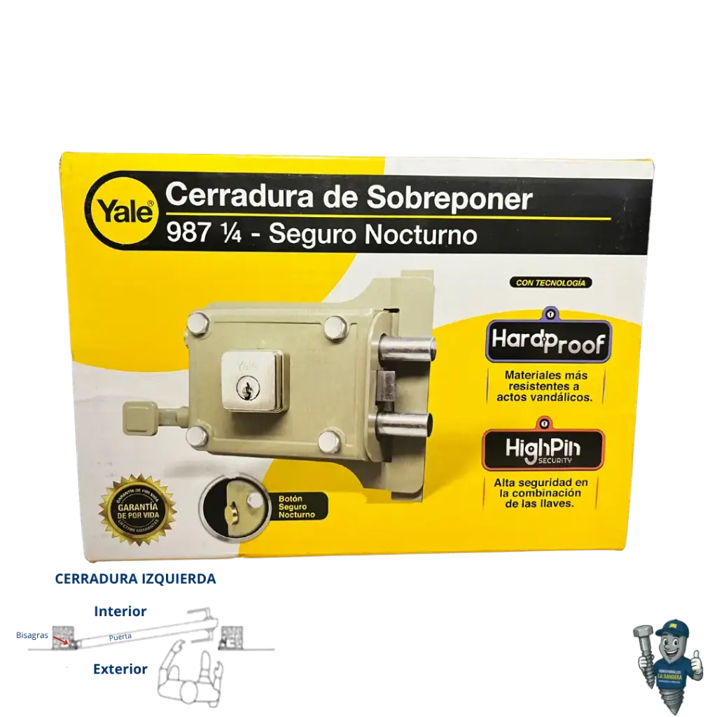CERRADURA SOBREPONER 2 BULONES IZQUIERDA 987 1/4 SI YALE 3004                   