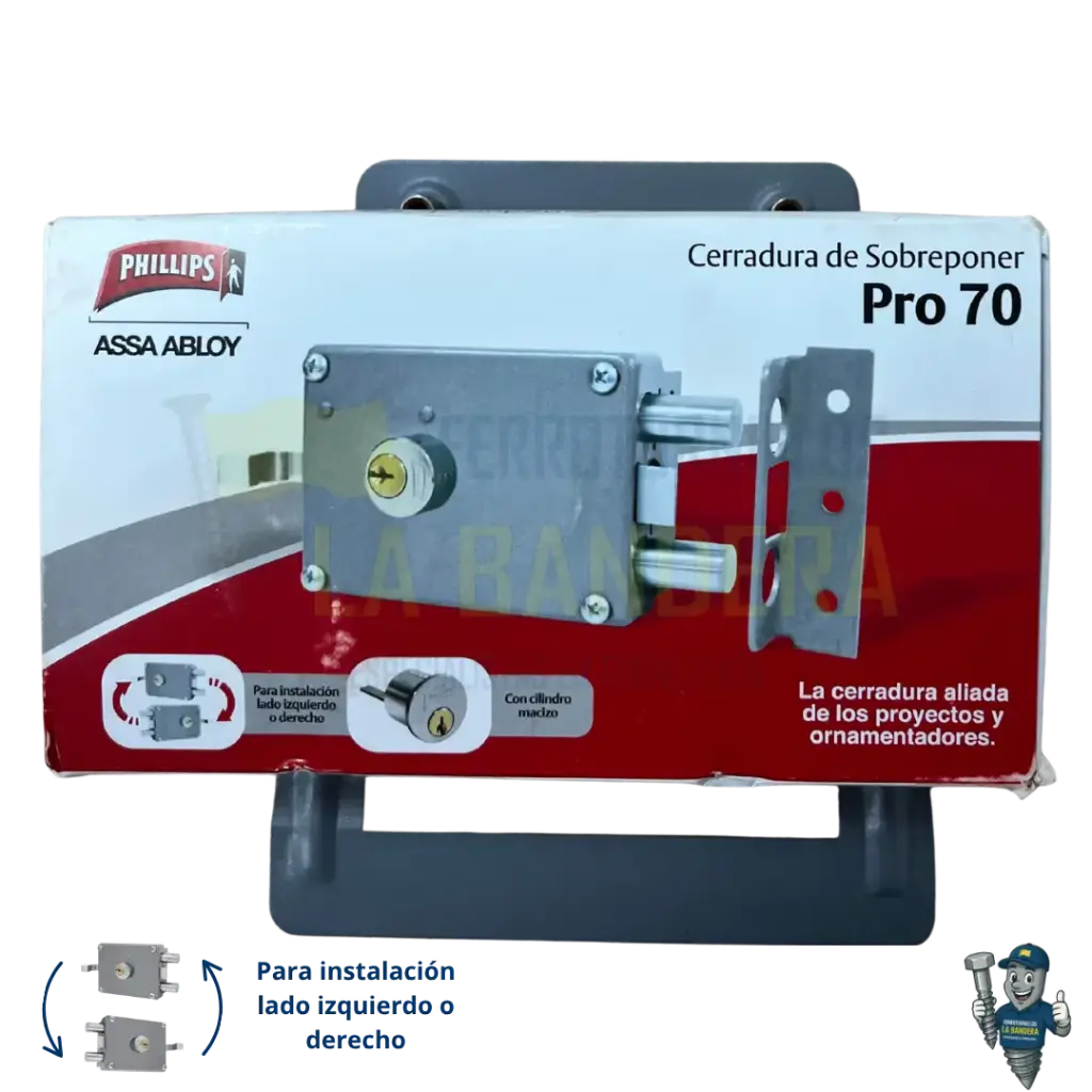Cerradura de sobreponer 2 bulones PRO 70 + placa Yale Phillips 8787
