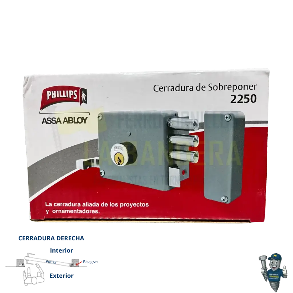 Cerradura sobreponer de 3 bulones derecha 2250 Yale Phillips 12140