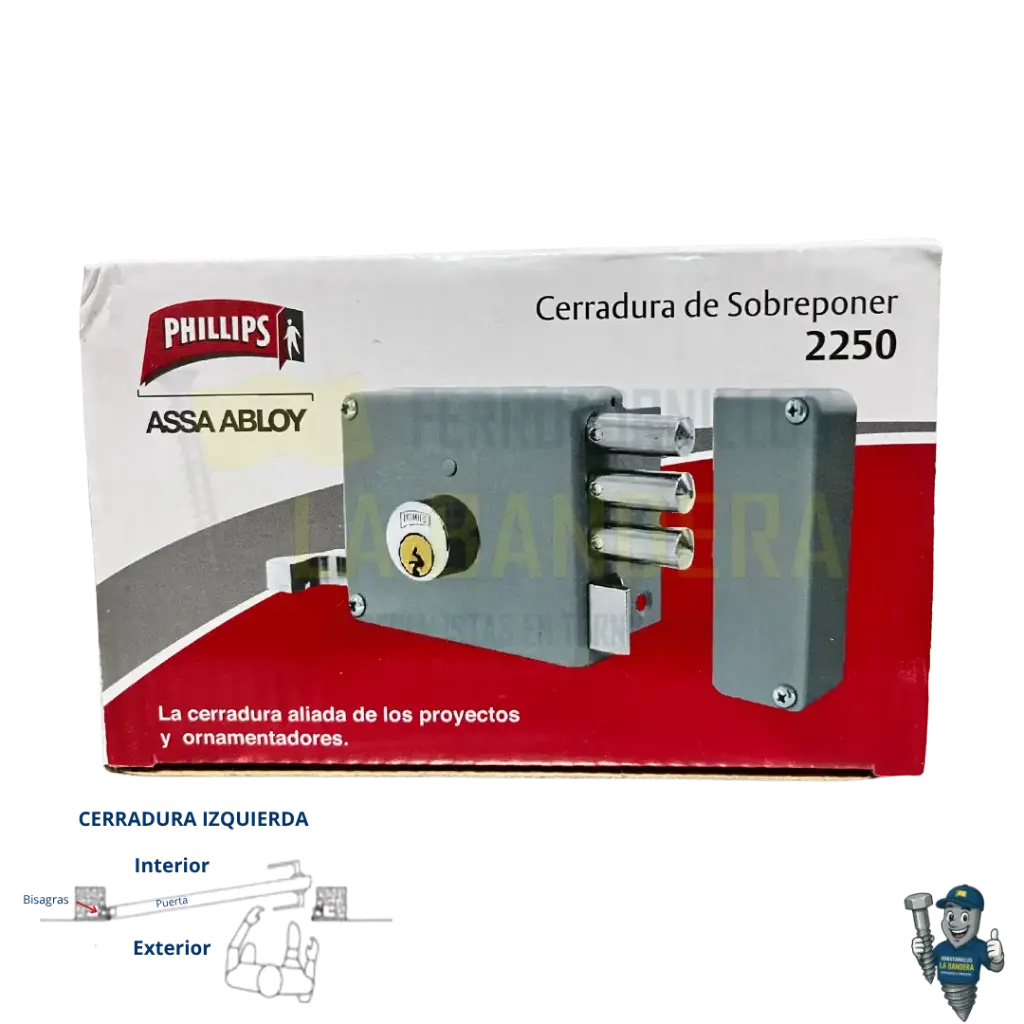 [36YL12141] CERRADURA SOBREPONER 3 BULONES IZQUIERDA 2250 YALE PHILLIPS 12141               