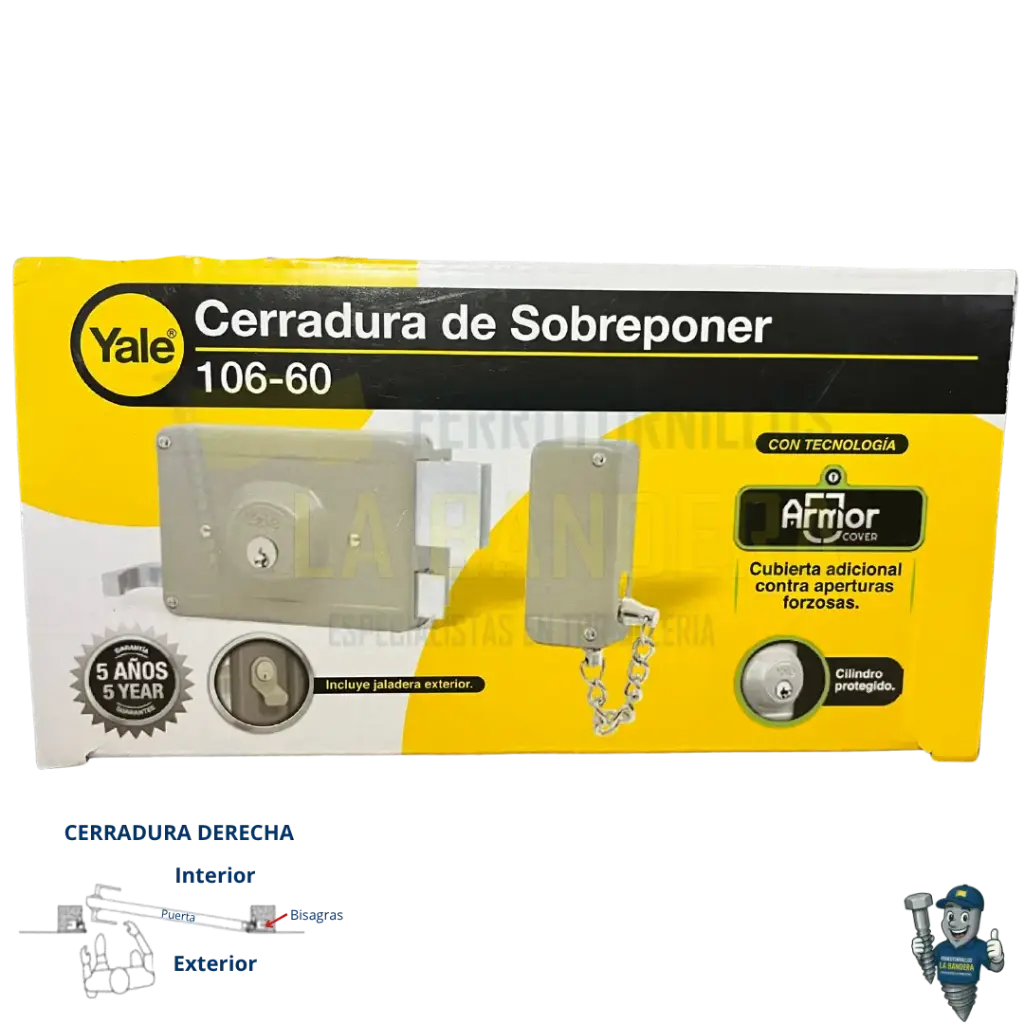 CERRADURA SOBREPONER ACORAZADA 1 PASADOR DERECHA 106-60 CD YALE 3042            