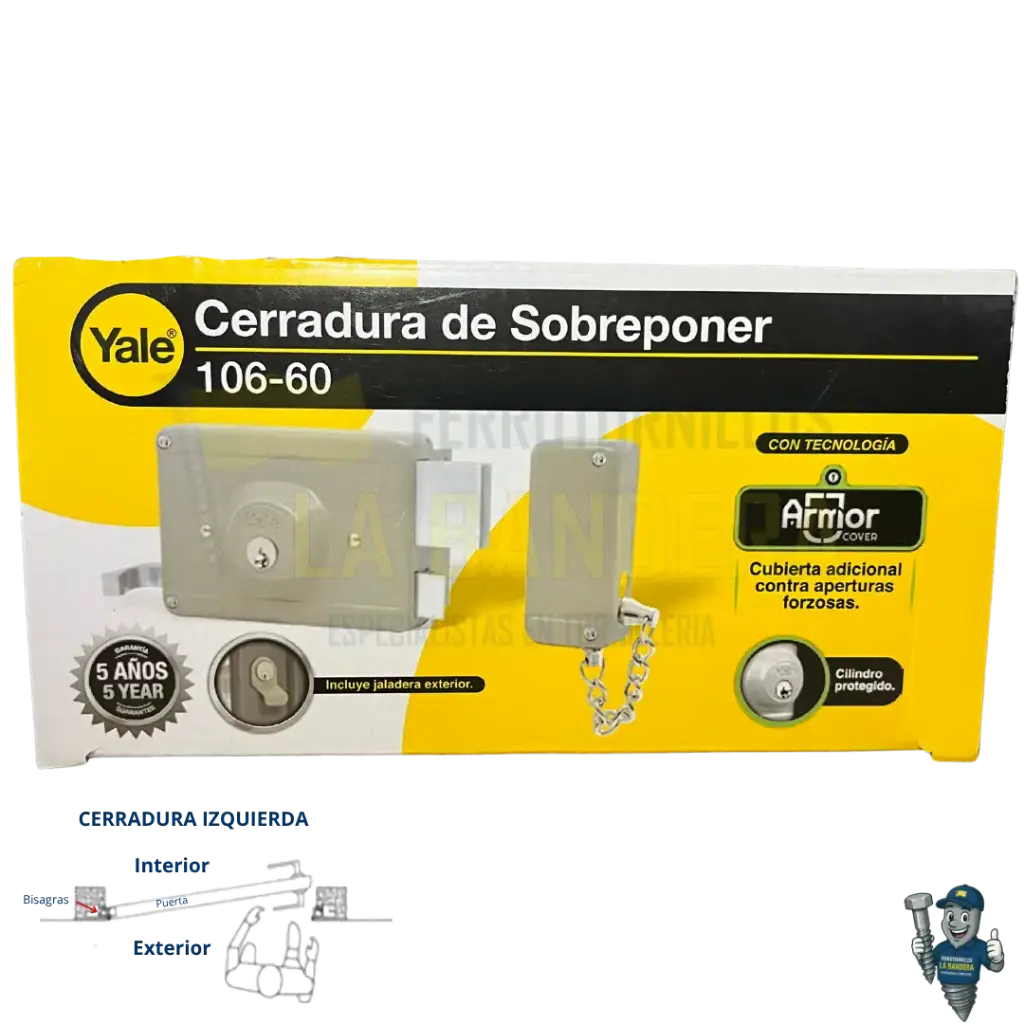 CERRADURA SOBREPONER ACORAZADA 1 PASADOR IZQUIERDA 106-60 CI YALE 3043          