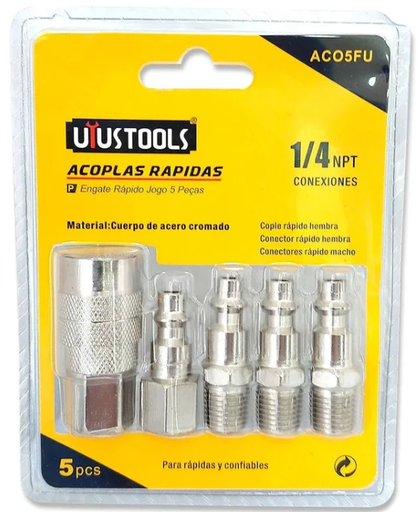 [50ACO5FU] ACOPLE RAPIDO ACERO CROMADO 1/4" NPT JUEGO X 5 PZAS UYUSTOOLS AC05FU