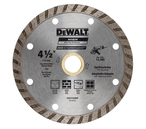 [4647450] DISCO DIAMANTADO TURBO 4, 1/2" DEWALT DW47450HP