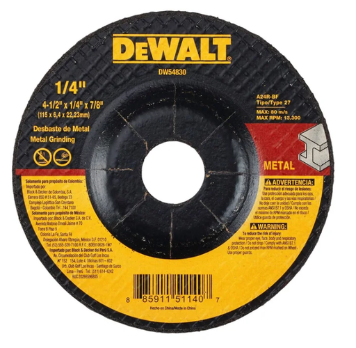 [4644830] DISCO PULIR METAL 4, 1/2" X 1/4" TIPO 27 DEWALT DW44830