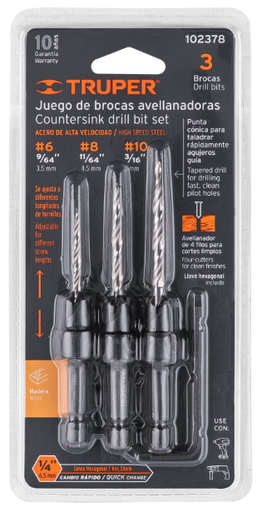 [48102378] JUEGO Avellanadores + BROCA PARA MADERA 3 PZAS. TRUPER 102378 JBAM-3