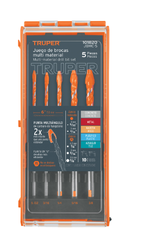 [48101820] JUEGO Brocas MULTIMATERIAL 5/32"- 3/8" 5 PZAS TRUPER 101820 JBMC-5