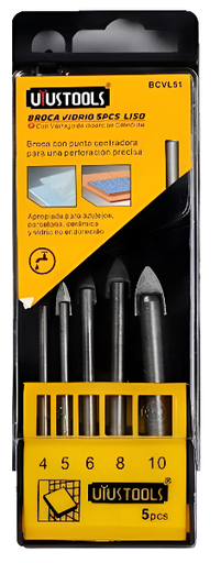 [50BCVL51] JUEGO Brocas VIDRIO LISA (4mm-10mm) 5 PZAS UYUSTOOLS BCVL51