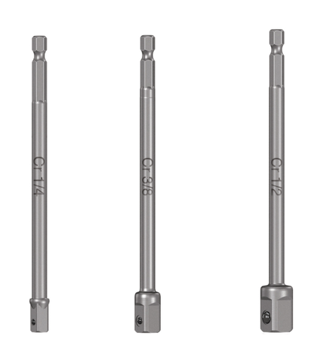 [4819599] JUEGO DE ADAPTADORES LARGOS 6" CTE 1/4", 3/8" y 1/2" 3 PZAS.TRUPER 19599 ADA-3L