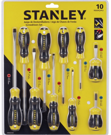 [3366676] JUEGO DESTORNILLADOR BASICO 10 PZAS STANLEY 66676-840