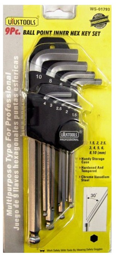 [50YAA902] JUEGO LLAVE ALLEN LARGA PTA RDA 1.5mm- 10mm 9 PZAS INDIVID. UYUSTOOLS YAA902